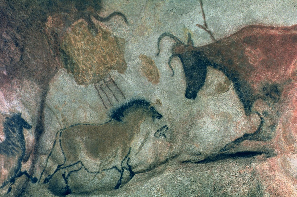 Pittura rupestre raffigurante un cavallo e una mucca, c.17000 a.C. da Prehistoric