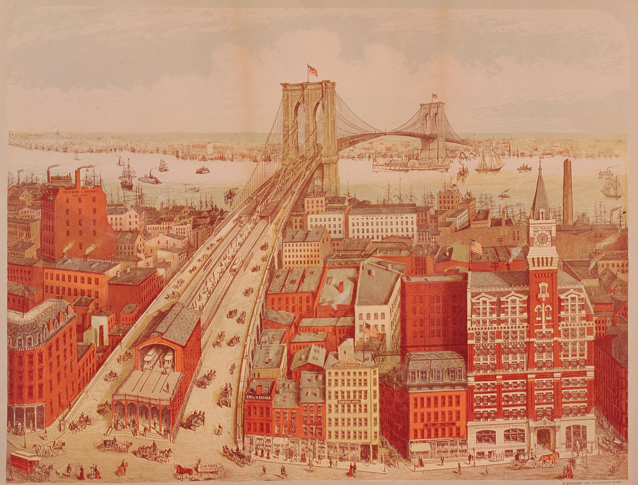 Ponte di Brooklyn, c.1883 da R. Schwarz