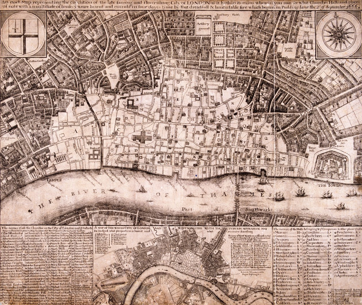 Mappa di Londra, 1666 da RP