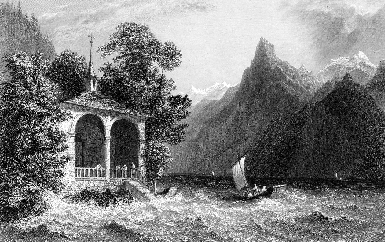 Cappella di Tell, Lago Uri, Svizzera, 1836 da R. Wallis