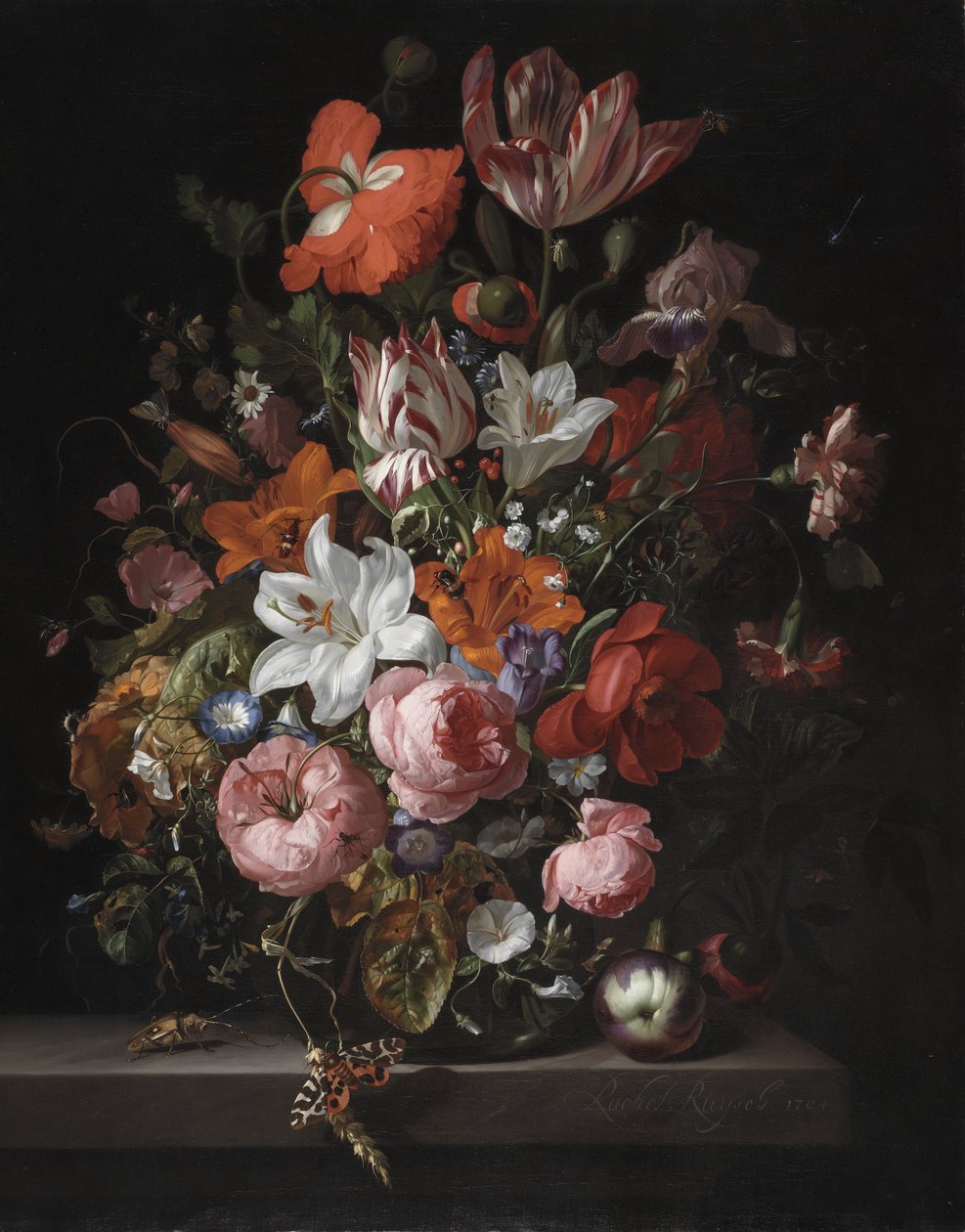 Fiori in un vaso di vetro, 1704 da Rachel Ruysch