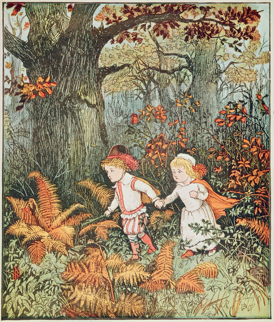 Bimbi nel bosco (2 bambini che camminano nel bosco) da Randolph Caldecott