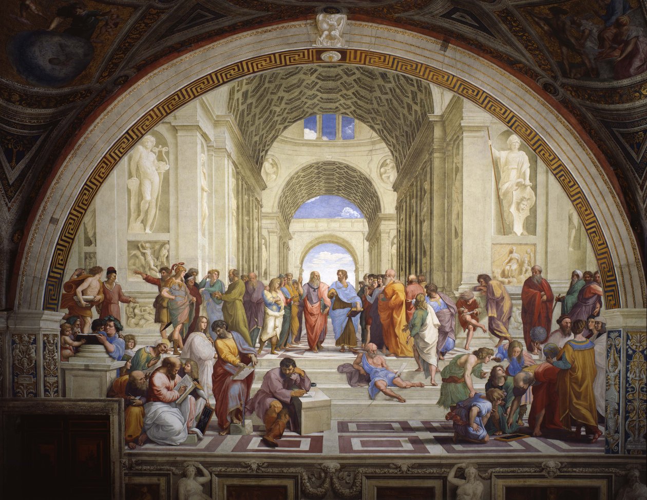 Stanza della Segnatura in Vaticano per Papa Giulio II, affresco murale da Raffaello Sanzio Raphael