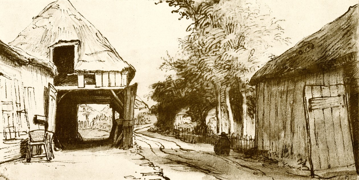 Strada del villaggio con rimessa per carrozze da Rembrandt van Rijn