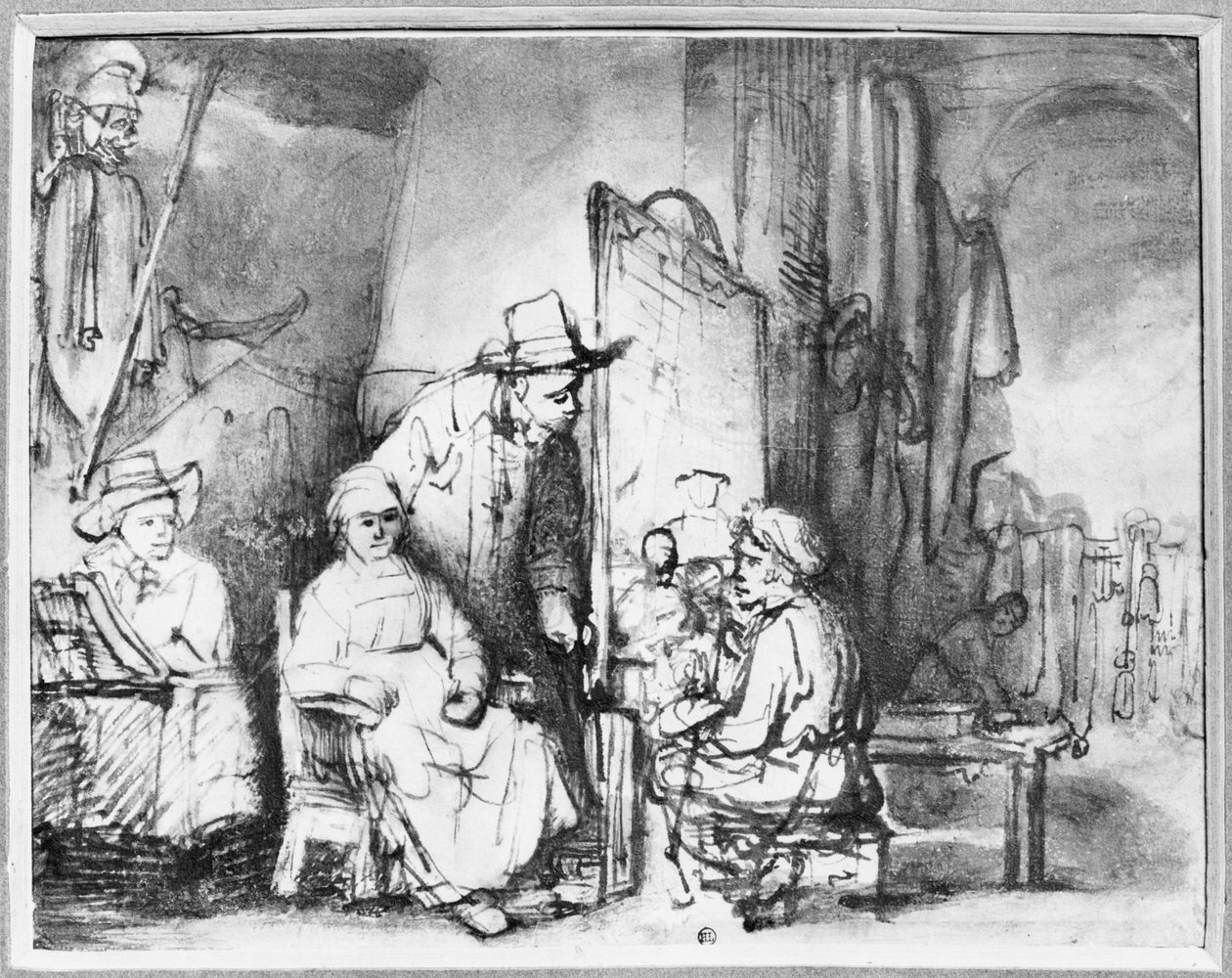 Interno di uno studio con un pittore che dipinge il ritratto di una coppia da Rembrandt van Rijn
