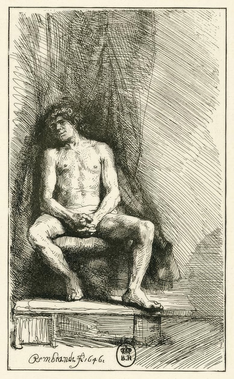 Nudo maschile, seduto da Rembrandt van Rijn