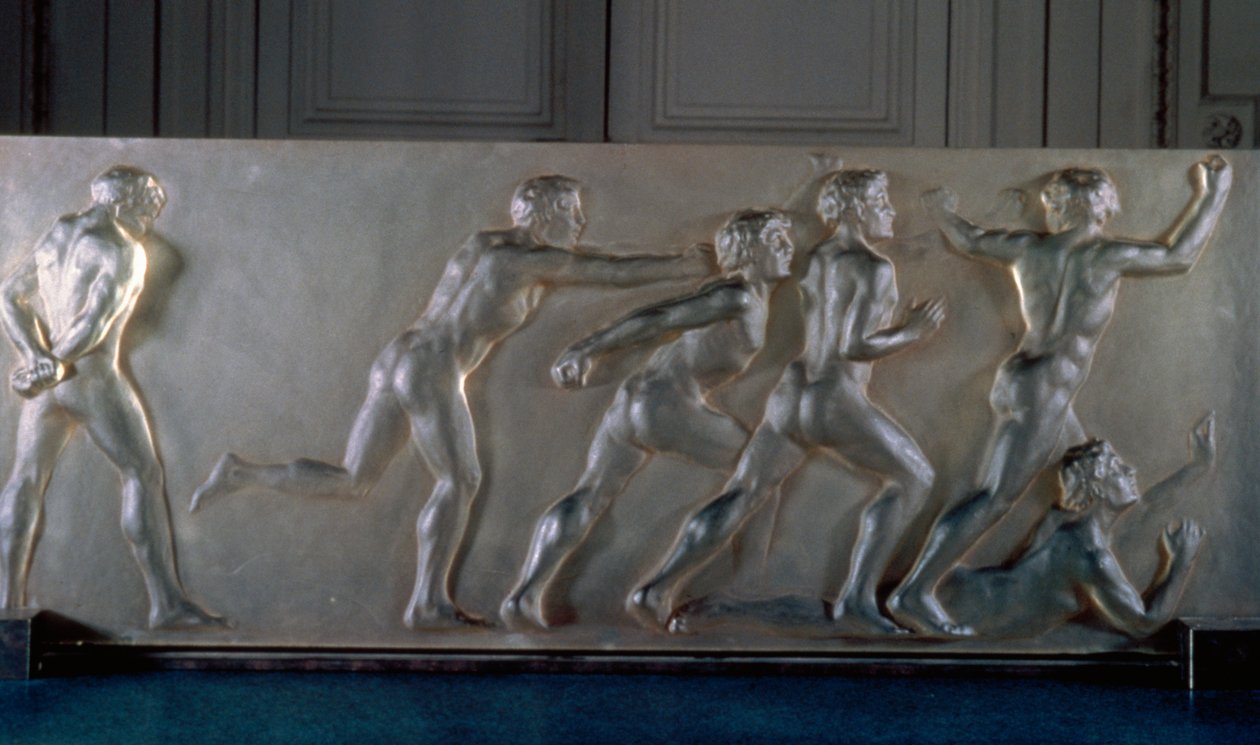 Pannello di atleti in vetro da Rene Jules Lalique