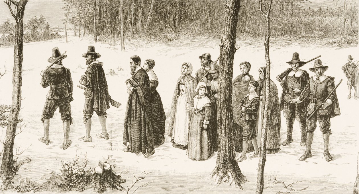 Padri pellegrini che vanno in chiesa, c.1880 da Reverend Samuel Manning
