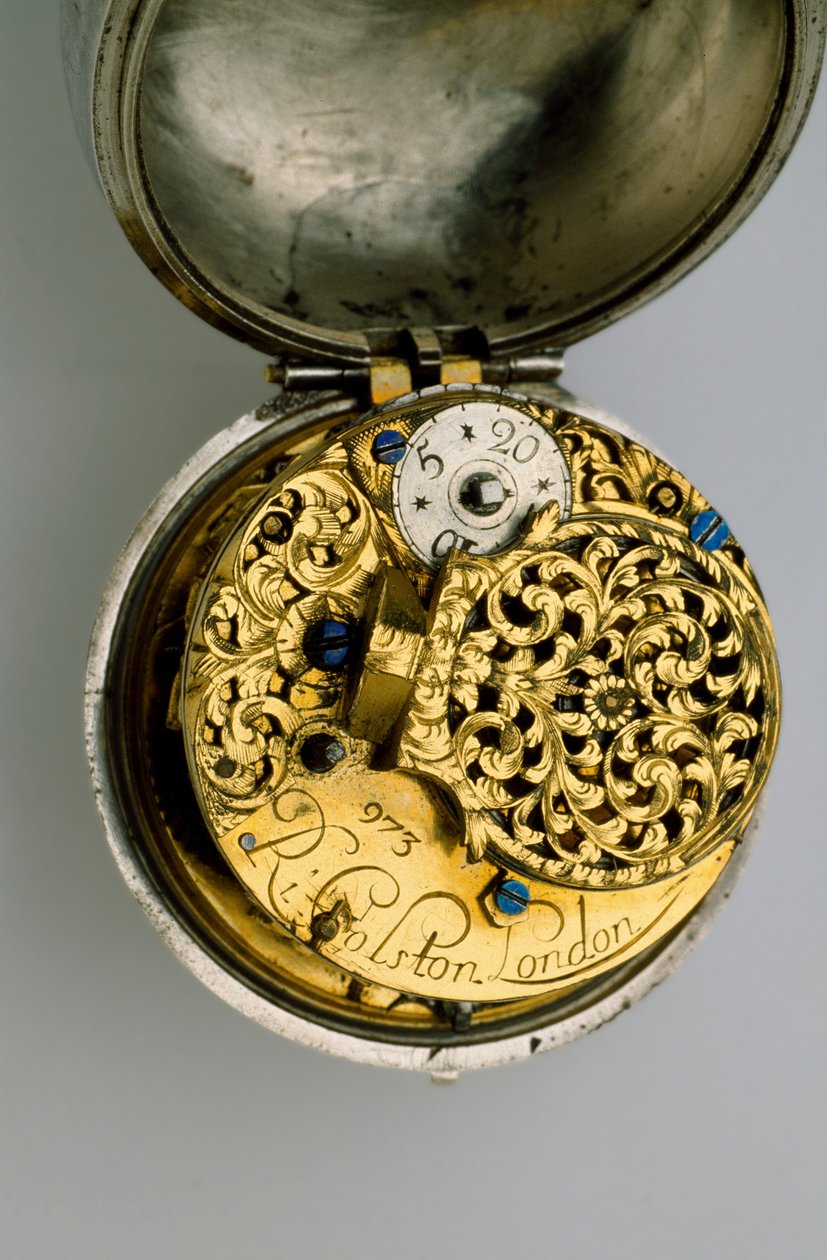 Interno di un orologio a verge con cassa doppia (c.1685) da Richard Colston