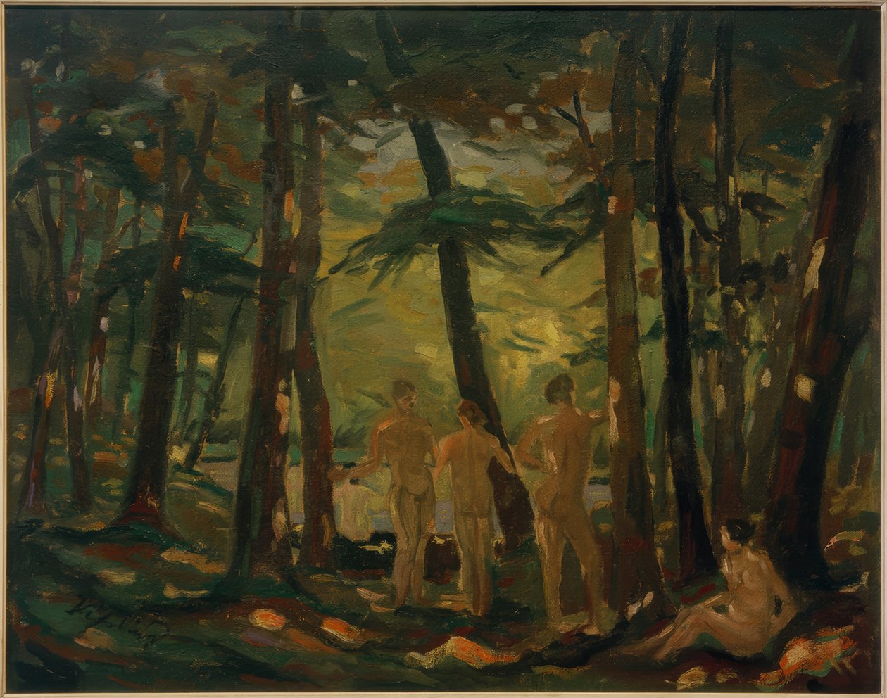 Paesaggio boschivo con bagnanti da Richard Kissling