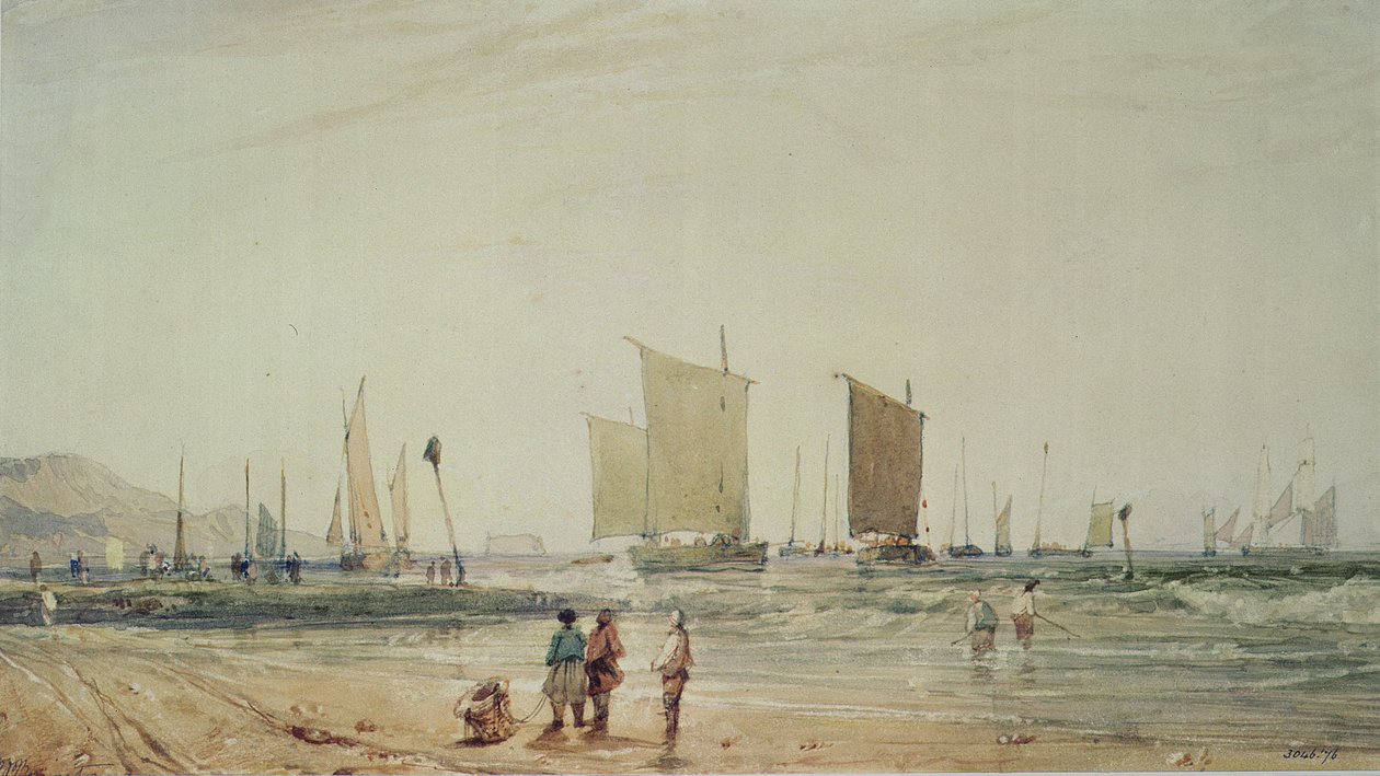 Costa francese, con barche da pesca, XIX secolo da Richard Parkes Bonington