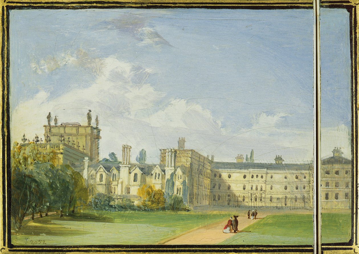 Astuccio Vittoriano dipinto con una vista posteriore dei Giardini del Trinity College, Oxford da Richard Phene and Benjamin W. Spiers