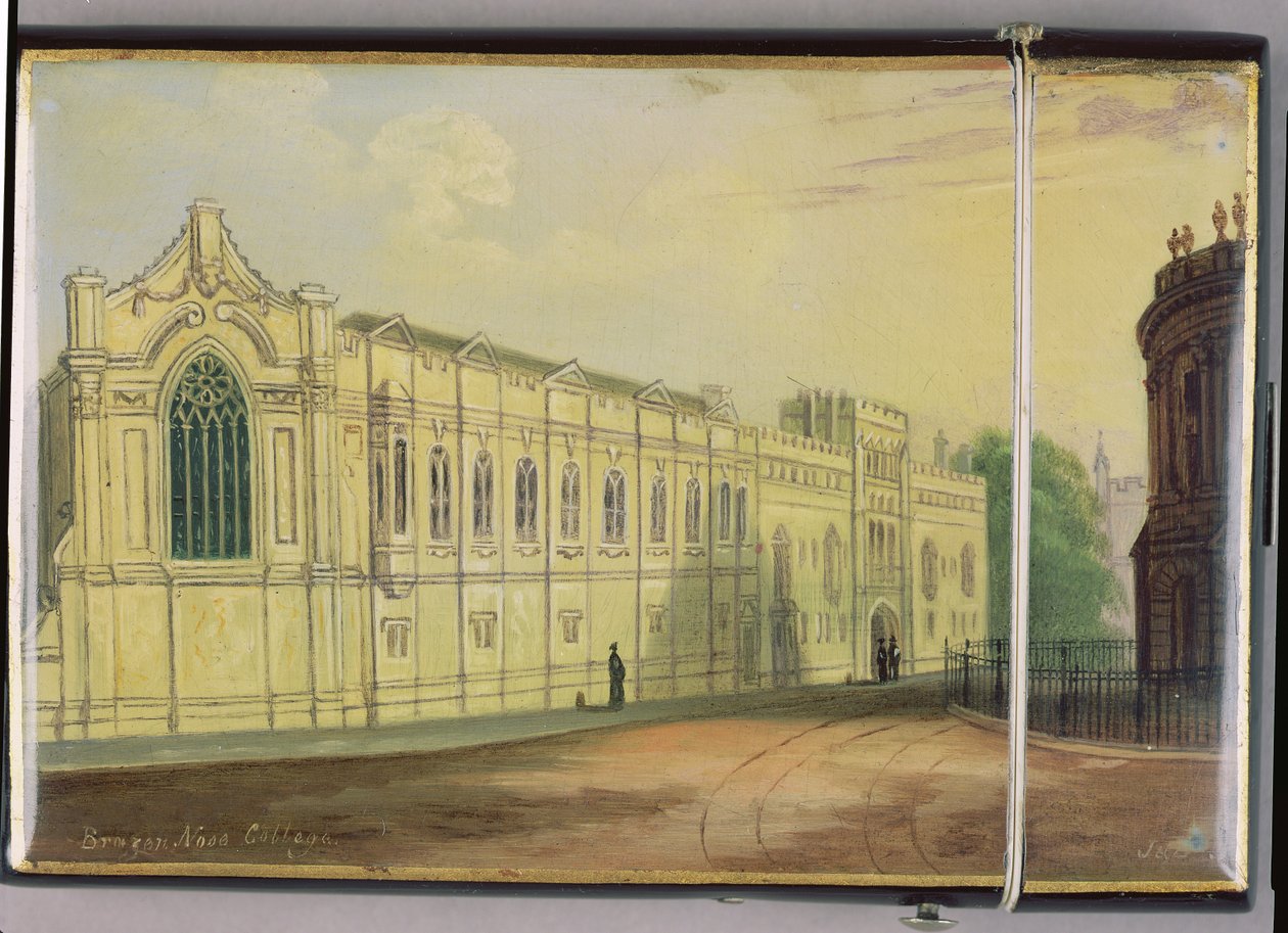 Astuccio vittoriano per carte, con una scena del Brasenose College, Oxford (cartapesta) da Richard Phene and Benjamin W. Spiers