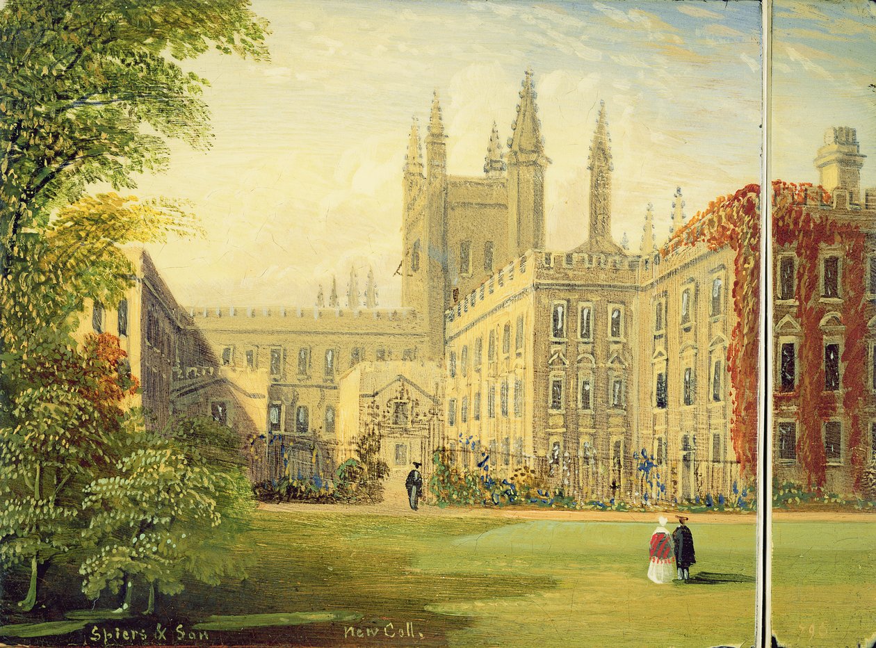 Portacarte vittoriano, con una scena del New College, Oxford e il Garden Quad da Richard Phene and Benjamin W. Spiers