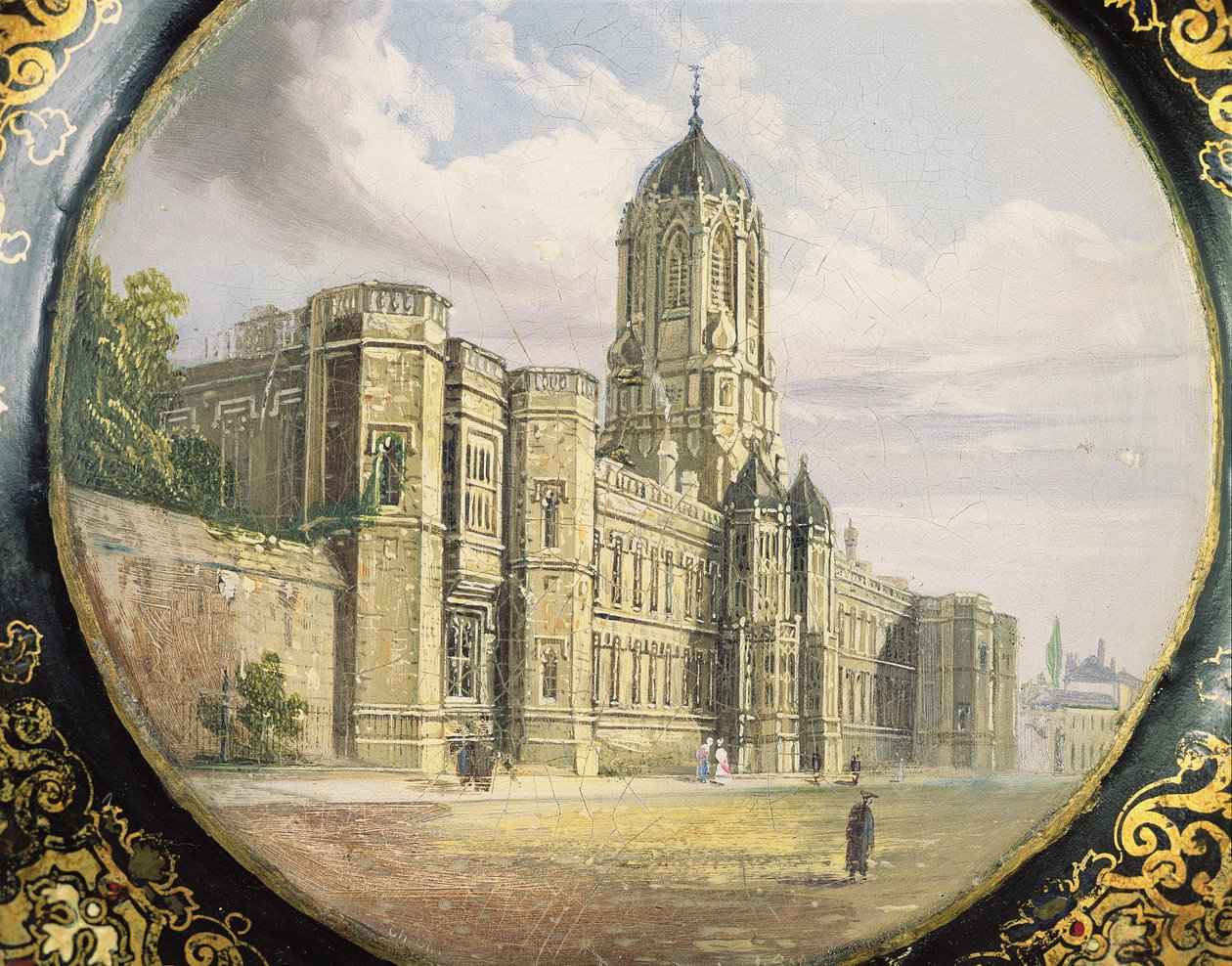 Vassoio vittoriano decorato con una scena di Christ Church, Oxford da Richard Phene and Benjamin W. Spiers