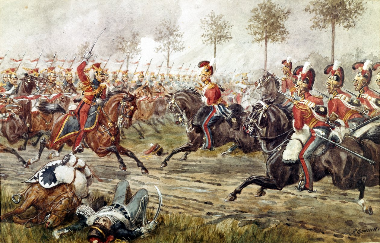 Carica delle 1st Life Guards a Genappe, 17 giugno 1815, c.1890 da Richard Simkin