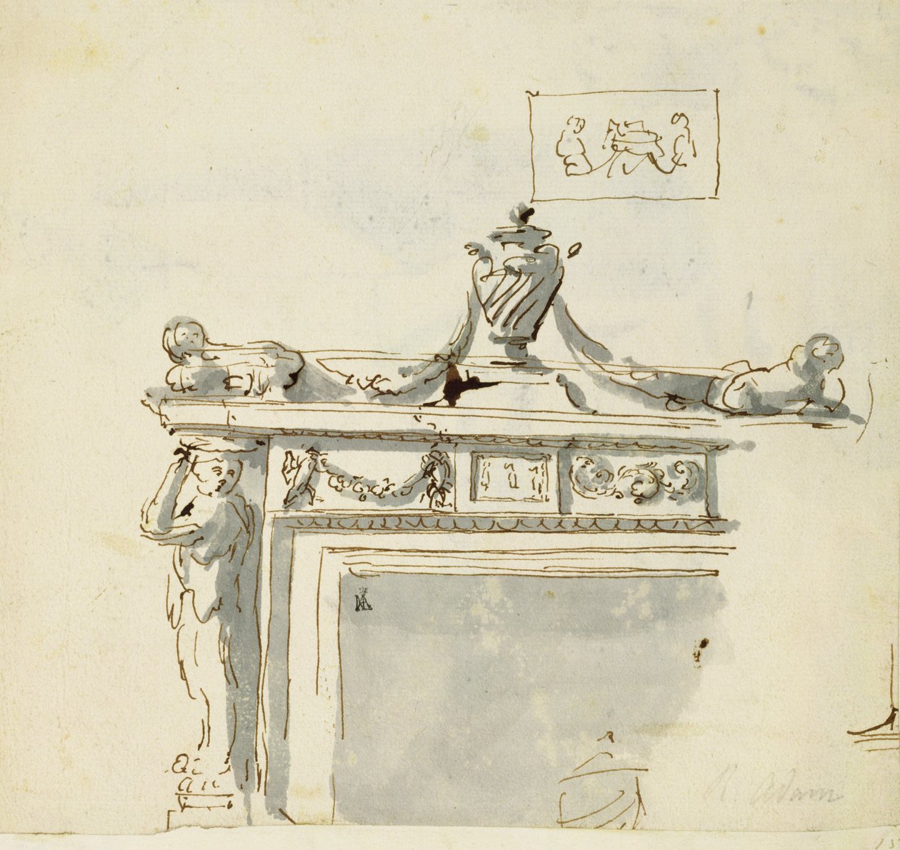 Progetto schizzato per un camino da Robert Adam