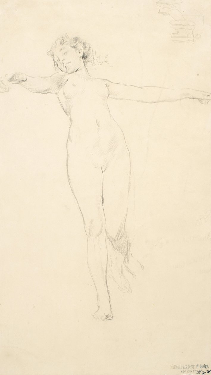 Schizzo di nudo femminile in piedi, possibilmente per il murale Moods to Music, 1893-95 da Robert Frederick Blum