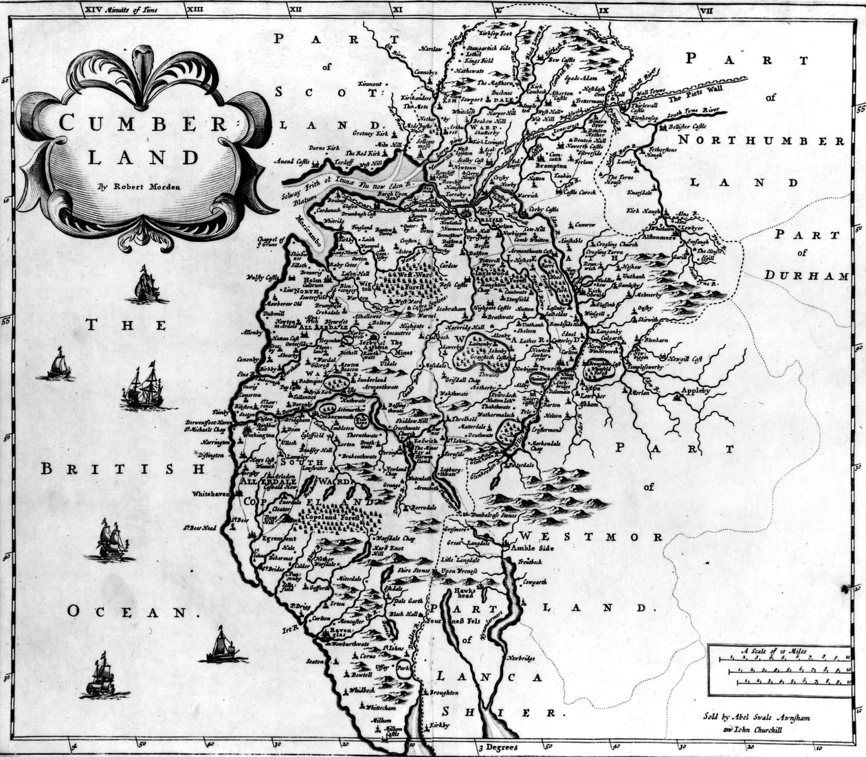 Mappa di Cumberland, c.1695 da Robert Morden