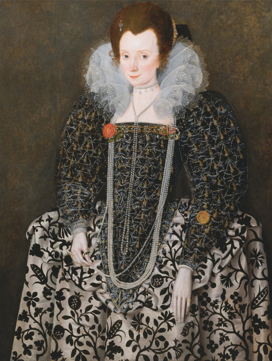 Ritratto di una donna, tradizionalmente identificata come Mary Clopton (nata Waldegrave), di Kentwell Hall, S... da Robert Peake