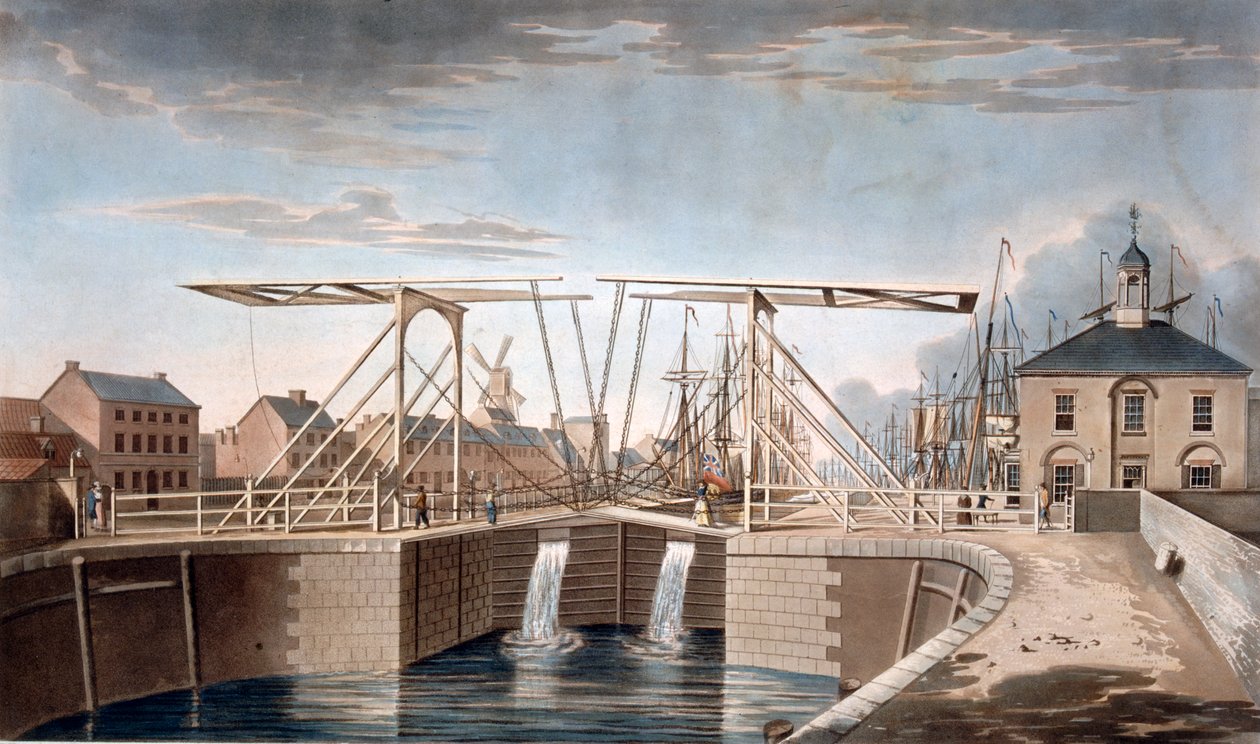 Ponte basculante e nuovi moli a Kingston-upon-Hull, Yorkshire, 1786 da Robert Thew