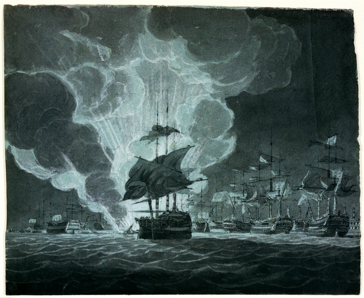 Flotta con una nave in fiamme da Robert Cleveley