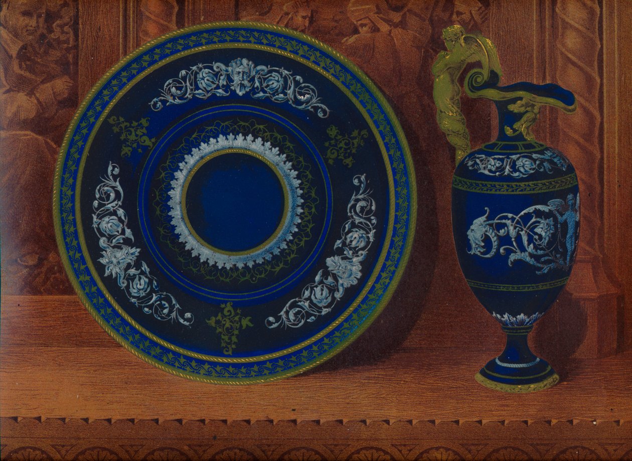 Brocca e piatto in porcellana, 1863 da Robert Dudley
