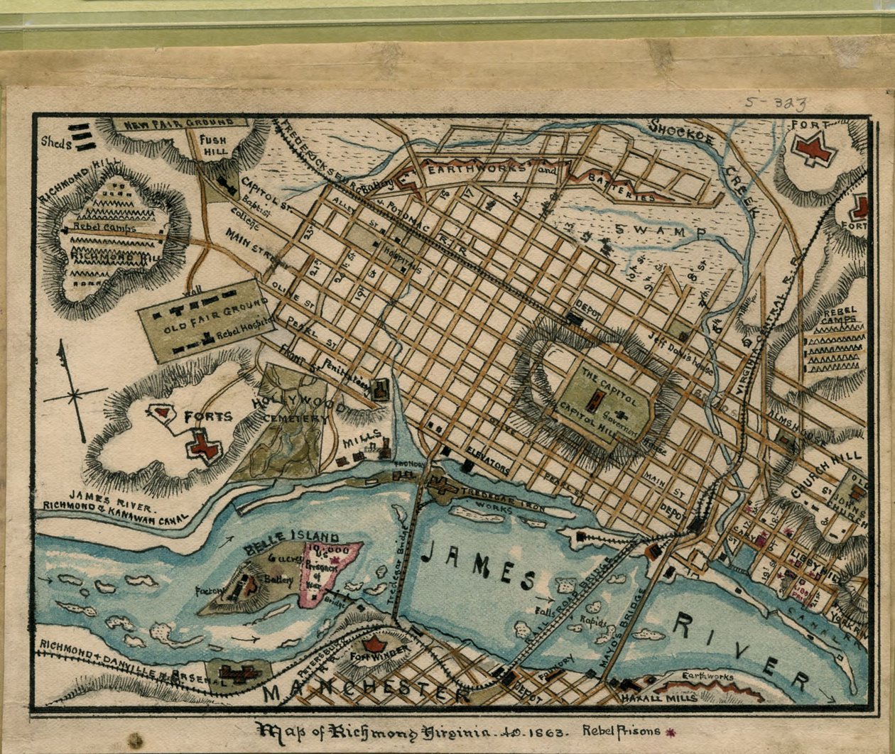 Mappa di Richmond, Virginia... 1863. LOC gvhs01.vhs00051 da Robert Knox Sneden