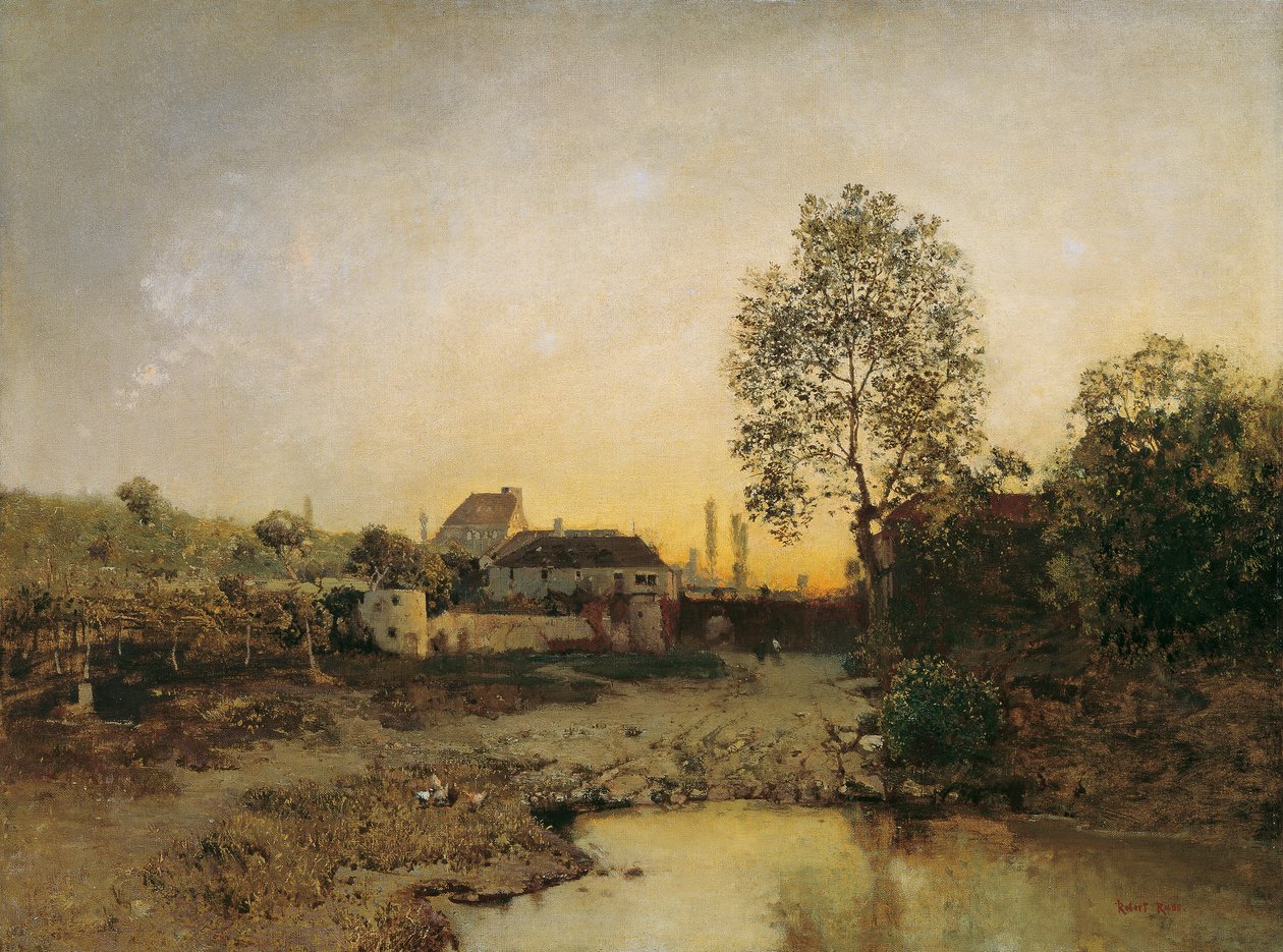 Paesaggio con stagno e fattorie da Robert Russ