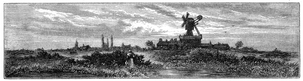 Mulino a vento su Wimbledon Common, 1880 da Robert Taylor Pritchett