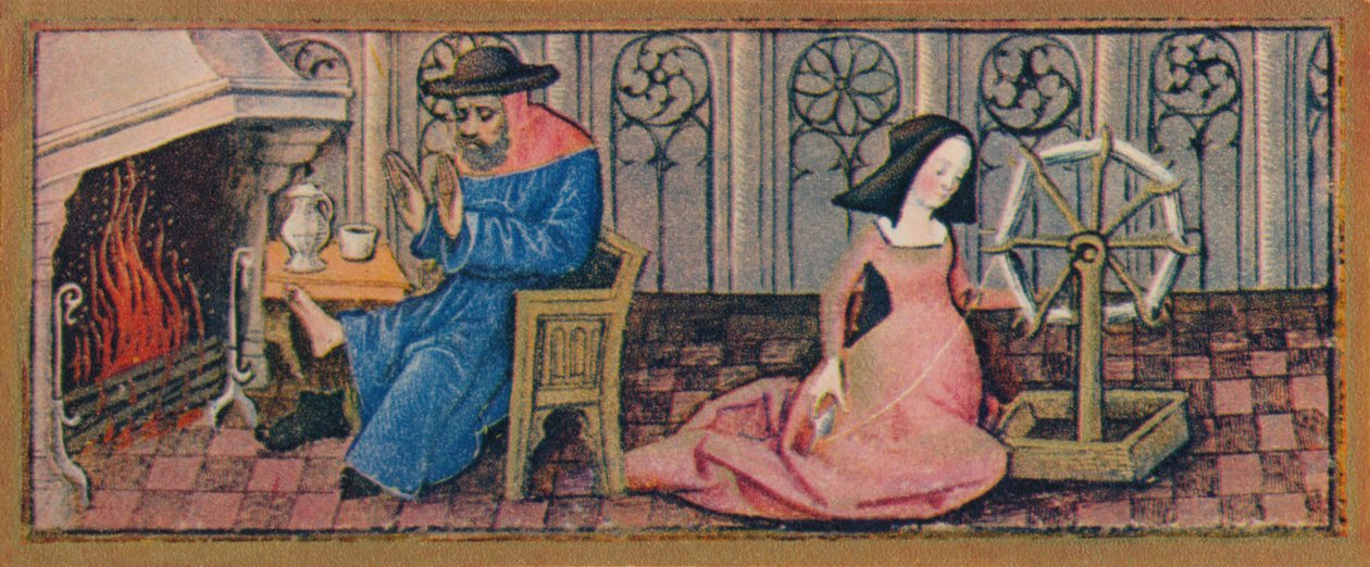 Febbraio - filatura, fine XV secolo, 1939 da Robinet Testard