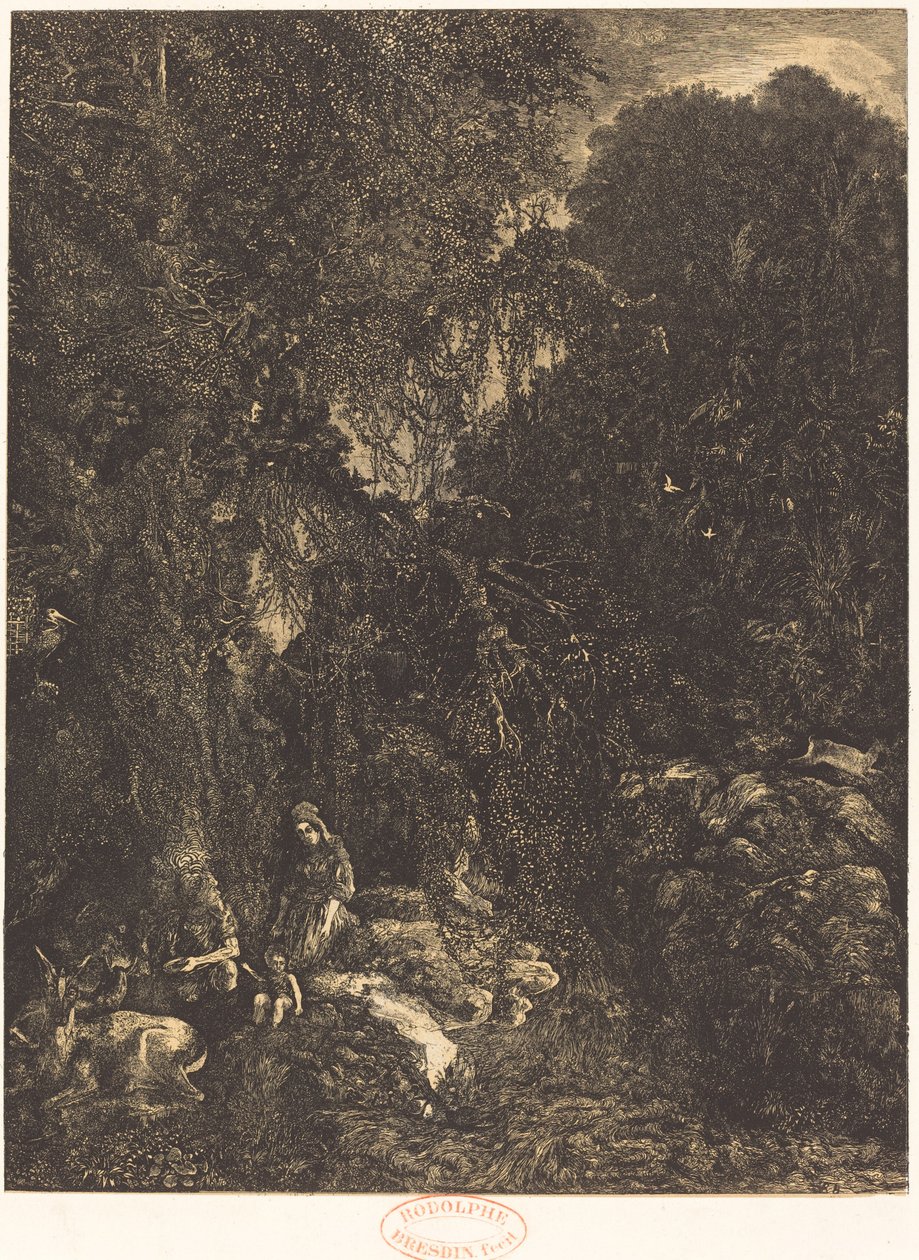 La Sacra Famiglia con i Cervi da Rodolphe Bresdin