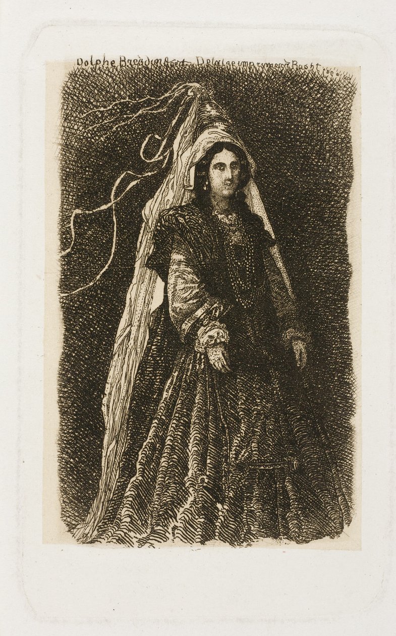 Donna in costume medievale fantastico da Rodolphe Bresdin