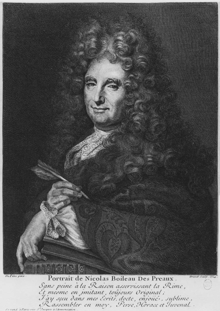 Ritratto di Nicolas Boileau, noto come Boileau-Despreaux, inciso da Pierre Drevet (1663-38) 1704 da Roger de Piles