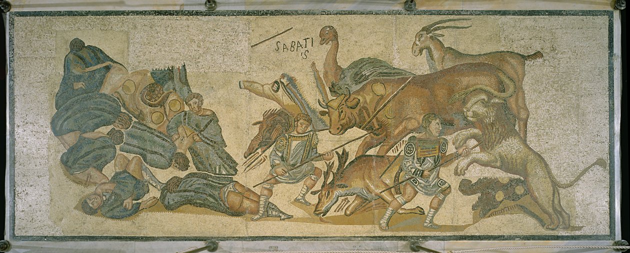 Battaglia tra gladiatori e animali, 320 d.C. (mosaico) da Roman