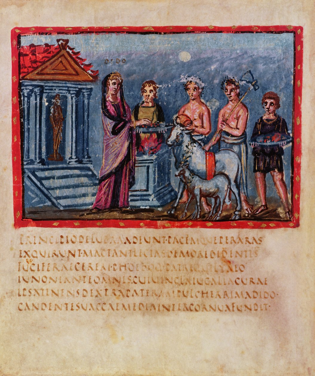 Lat 3225 f.33v Didone che fa un sacrificio, dal Vergilius Vaticanus da Roman
