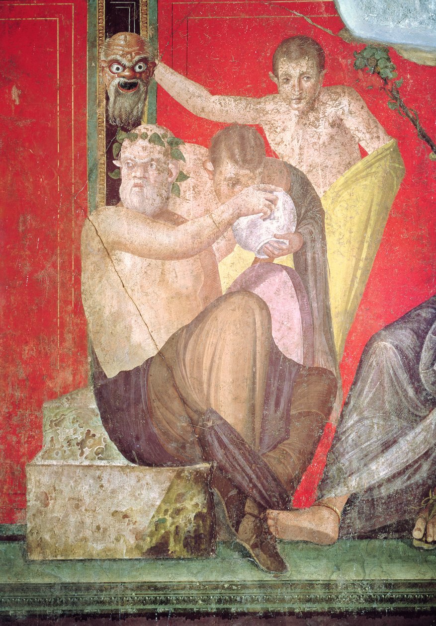 Silenus e il Giovane Satiro, Parete Est, Oecus 5, 60-50 a.C. da Roman