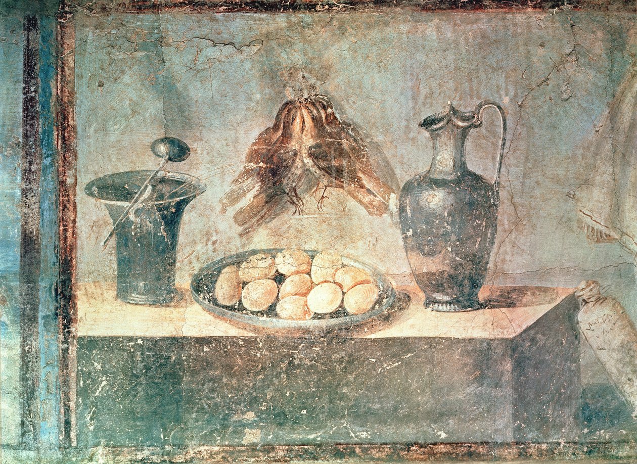 Natura morta con uova e tordi, dalla Villa di Giulia Felice, Pompei da Roman