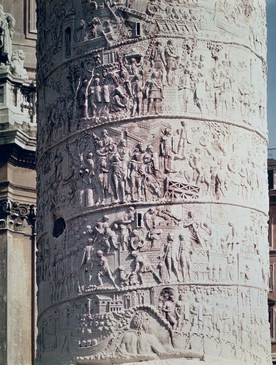 La battaglia contro i Daci, (dettaglio) dalla Colonna Traiana, 113 d.C. (calcare) da Roman