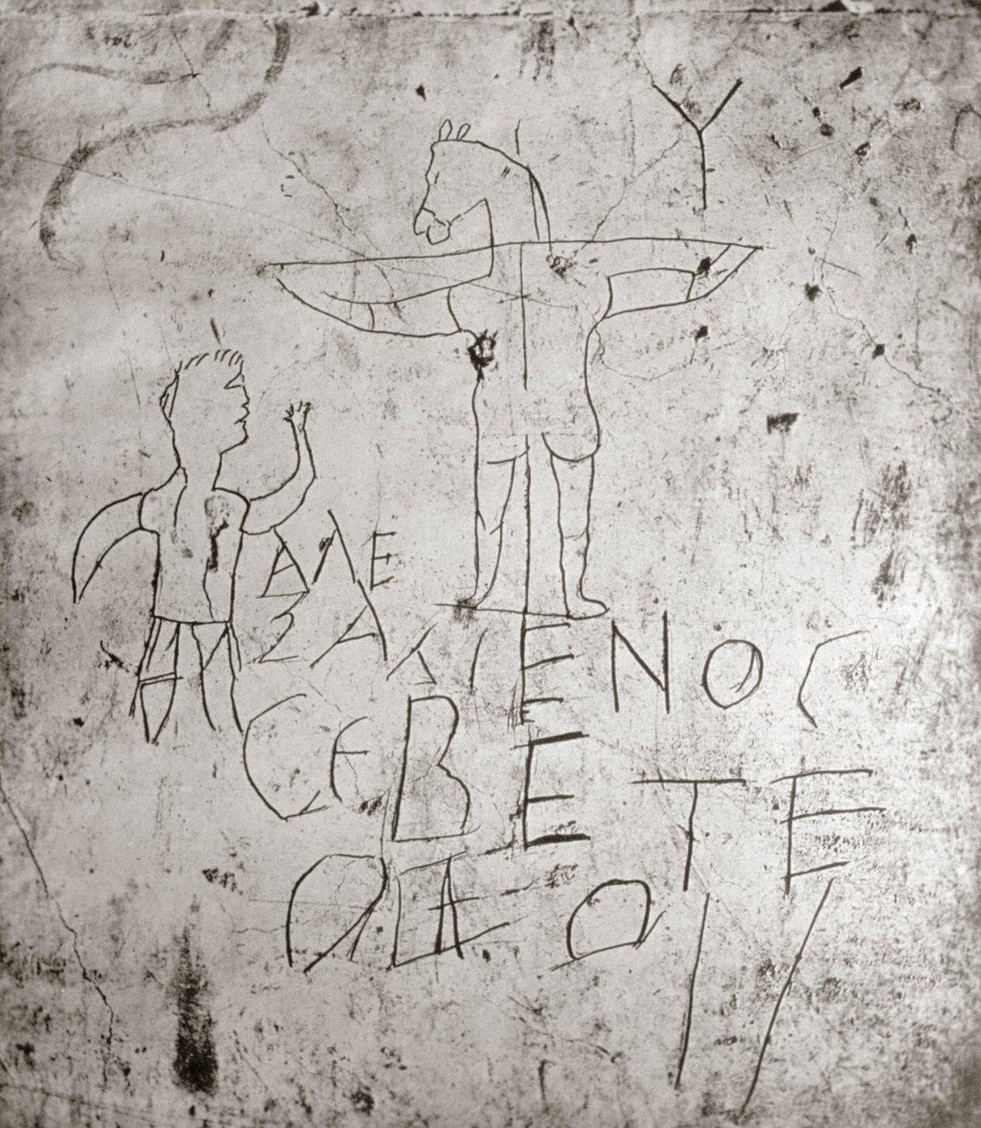 Graffito blasfemo di una crocifissione da Roman