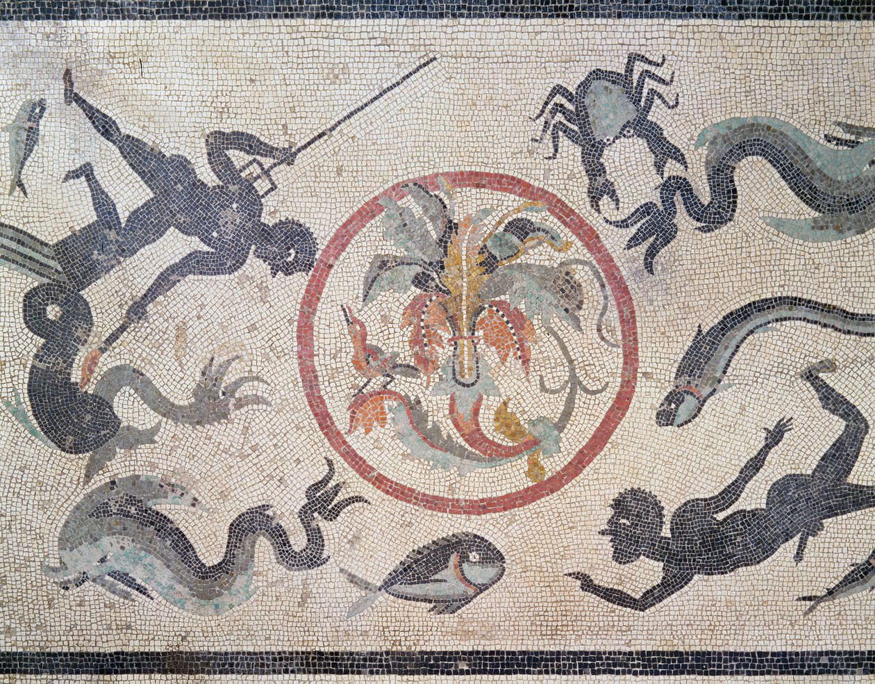 Pescatori e creature marine, I secolo d.C. (mosaico) da Roman