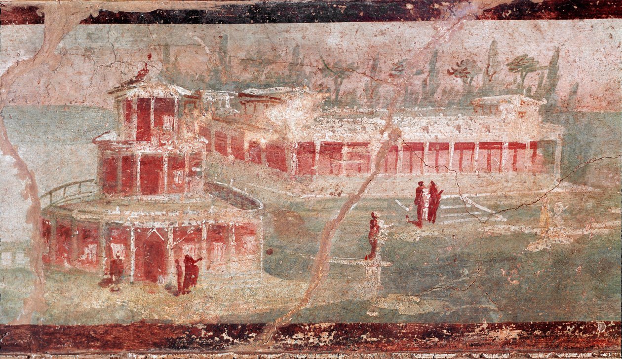 Paesaggio fluviale con portico, dettaglio (affresco) da Roman