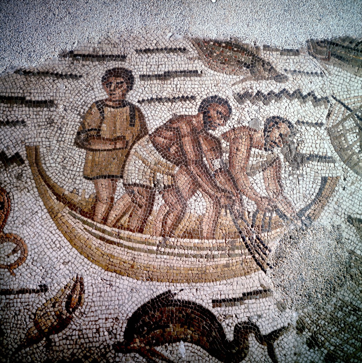 Scena di pesca in mosaico a Ippona, Algeria. da Roman Roman