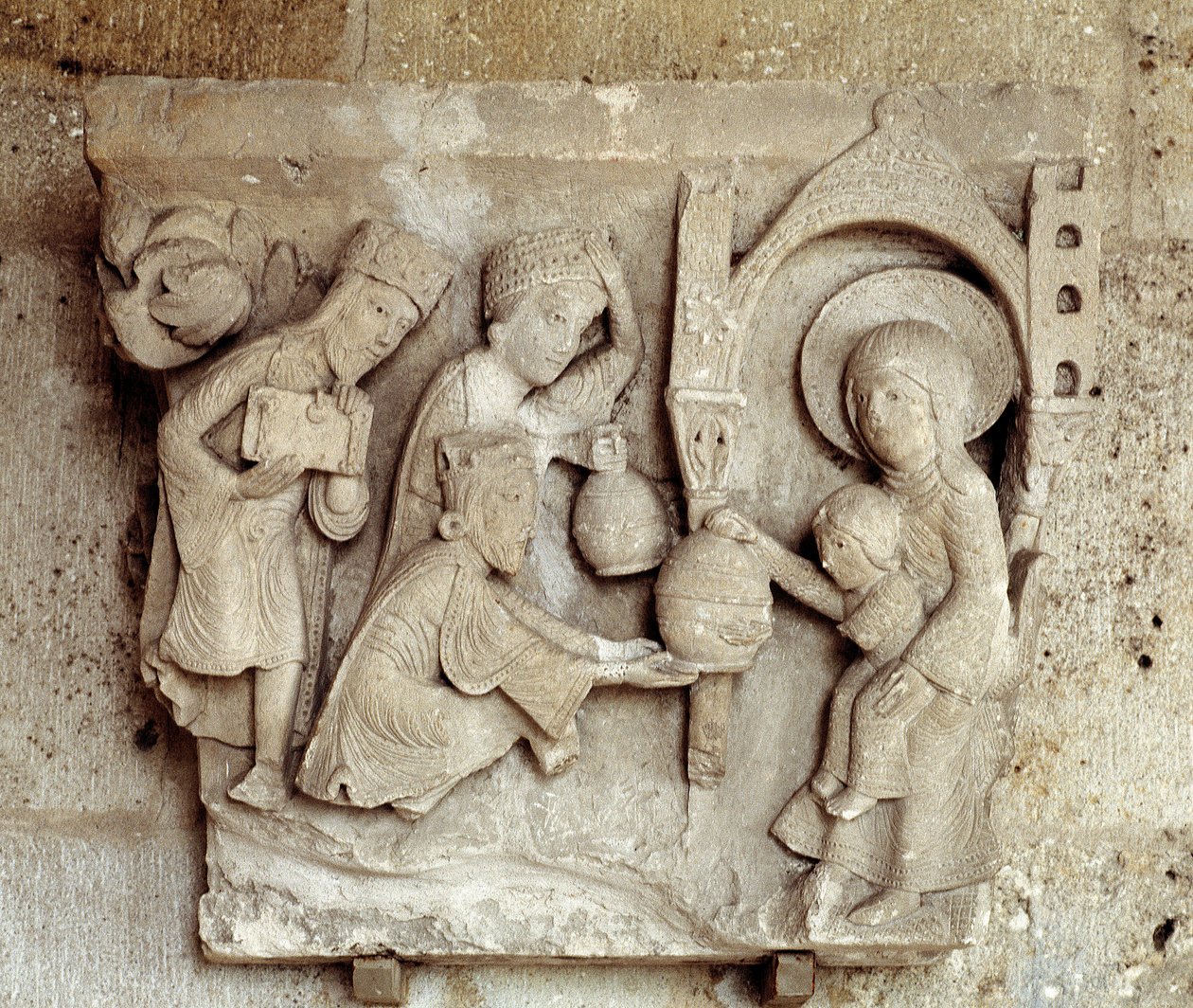 Adorazione dei magi (capitello scolpito) da Romanesque