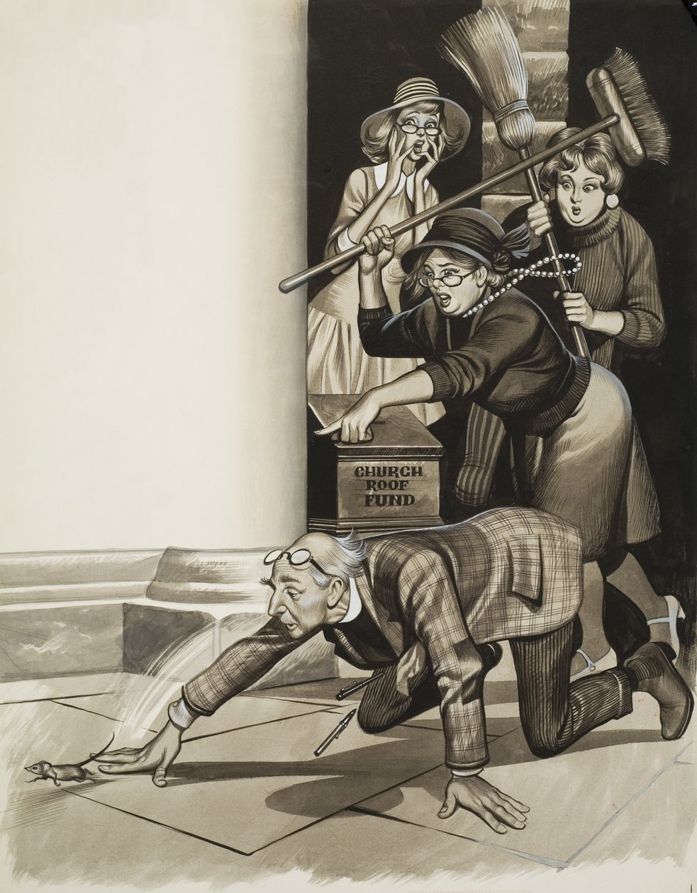 Vicario e donne (gouache su carta) da Ron Embleton