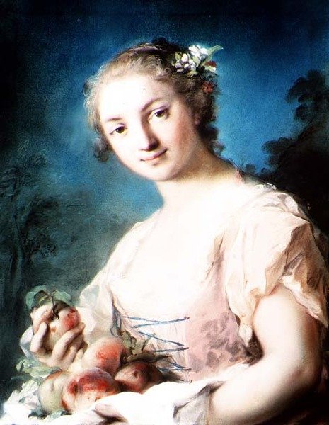Estate: una ragazza con pesche da Rosalba Giovanna Carriera