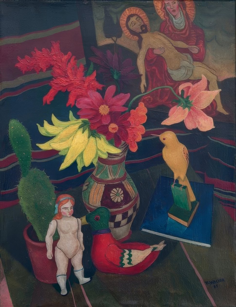 Natura morta con bambola nuda, cactus e immagine della Pietà da Rudolf Wacker