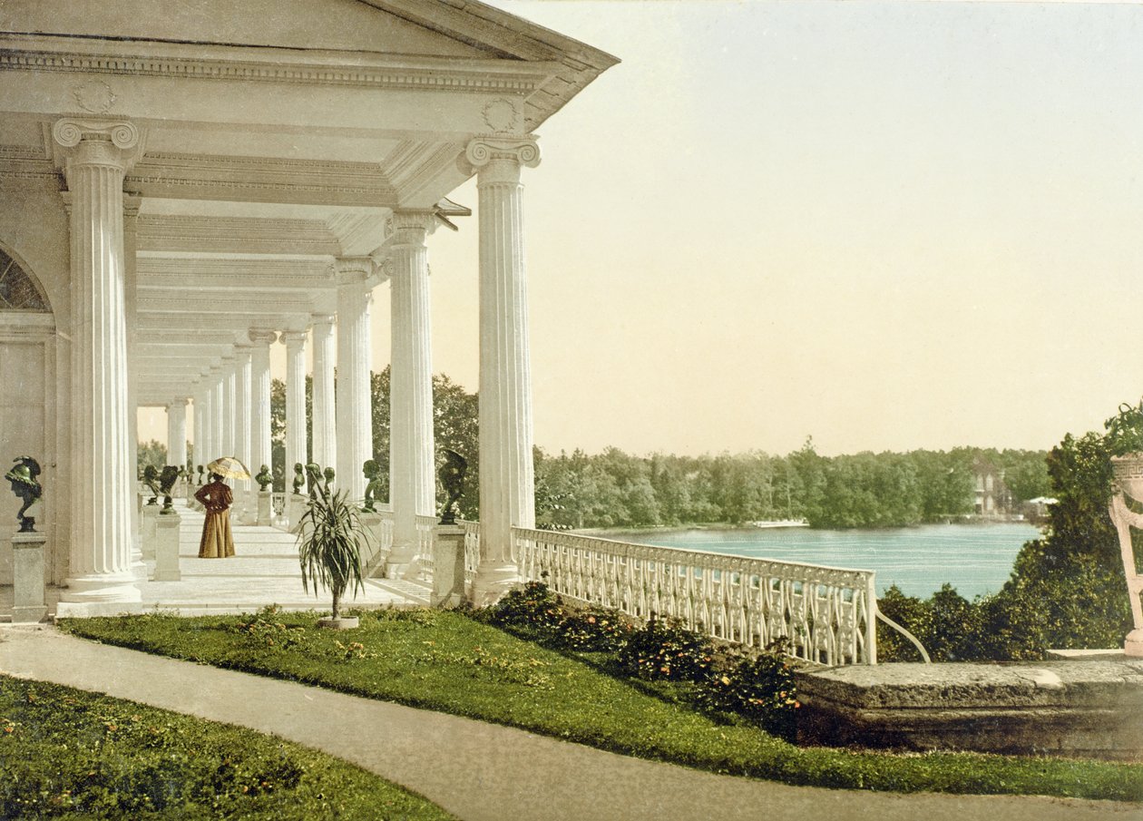 Cartolina vintage della terrazza a Tsarskoye Selo, 1890s da Russian Photographer