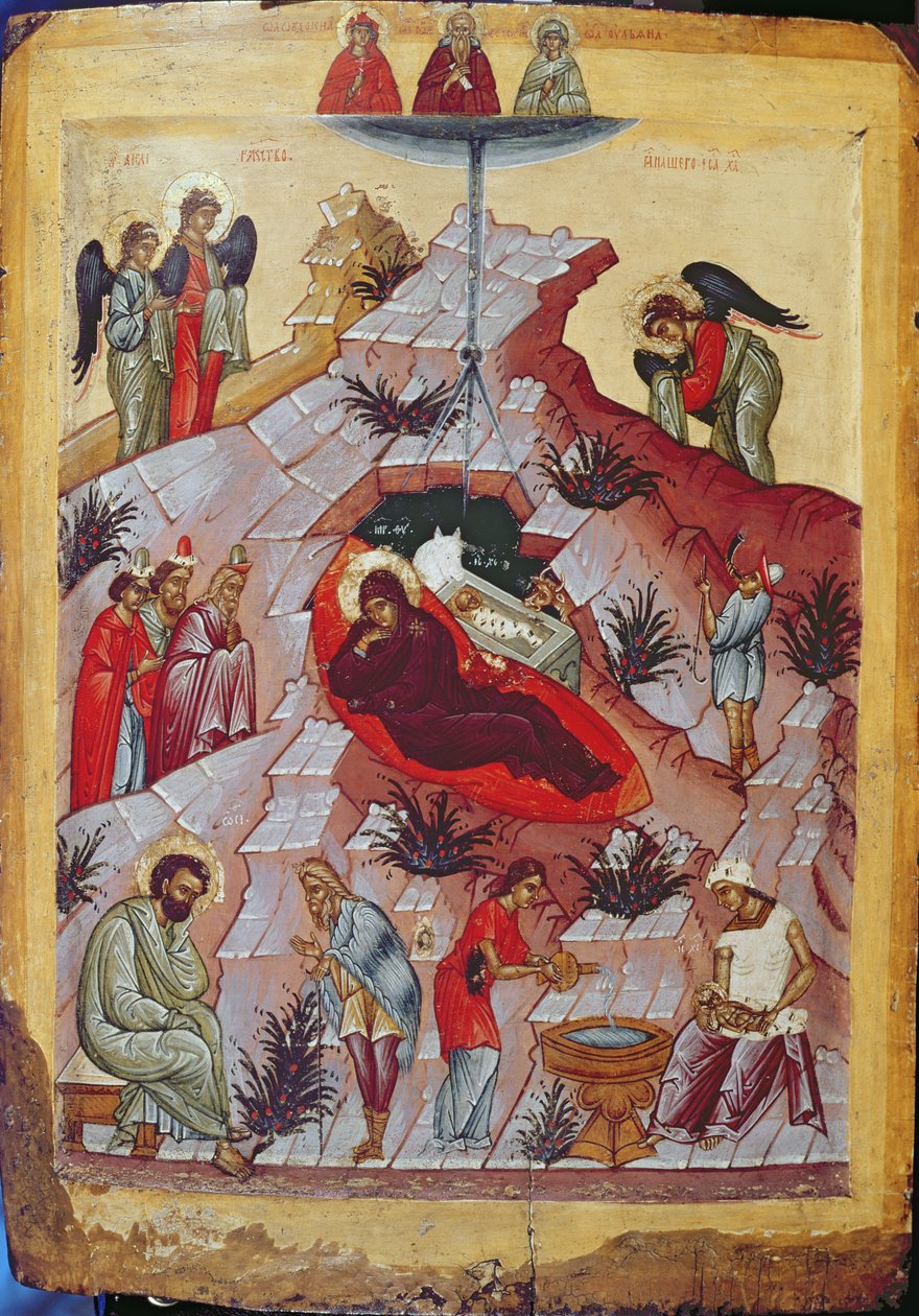 La Natività, icona russa, XVI secolo da Russian School