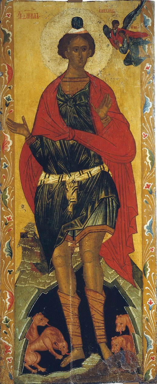 Daniele nella fossa dei leoni, XVI secolo da Russian icon.